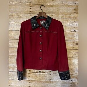 Double D Ranch red wool and black leather studded blazer size M
